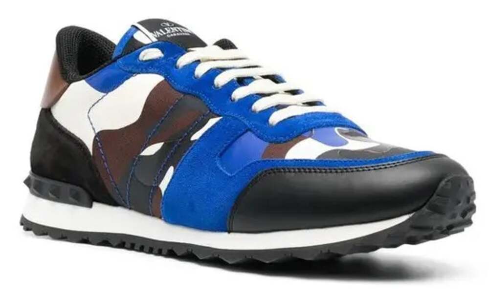 Valentino Garavani Mens Camouflage Rockrunner Sneakers 46 US 13 Blue Designer